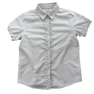 Lands' End Ruffle Button Up Top Short Sleeve Blouse Y2K XS White Coquette